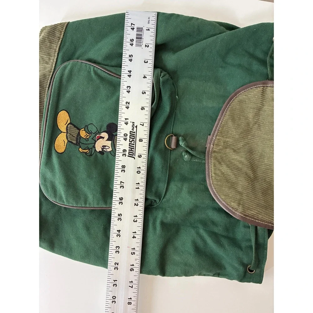 Vintage Mickey Disney Green Canvas Corduroy Backpack Embroidered 90s Y2K READ